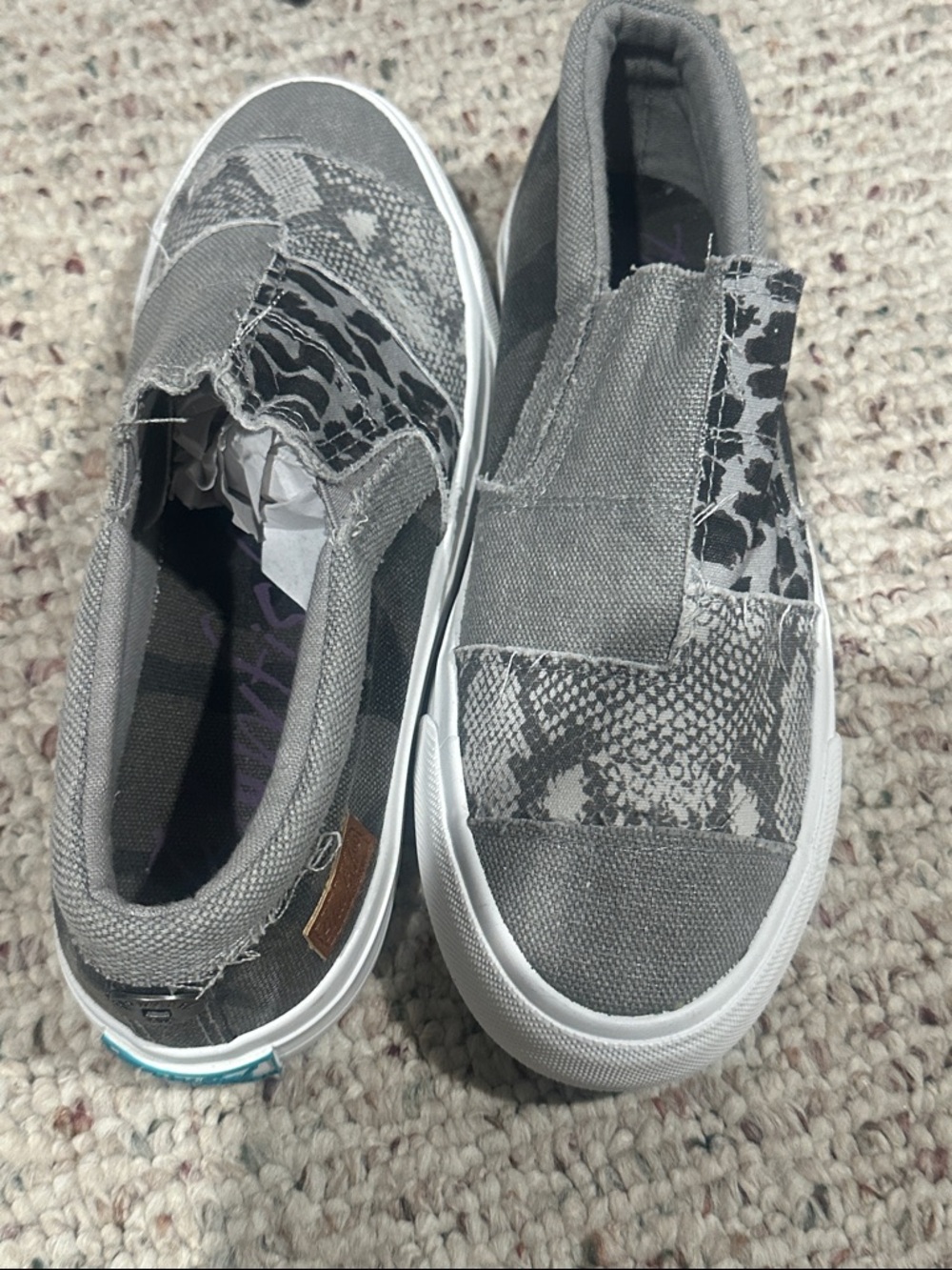 Blowfish Malibu Grey Slip-On Canvas Sneakers with Snake Print